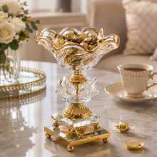 Rose Gold Crystal-Style Glass Pedestal Candy Bowl with Mirrored Base