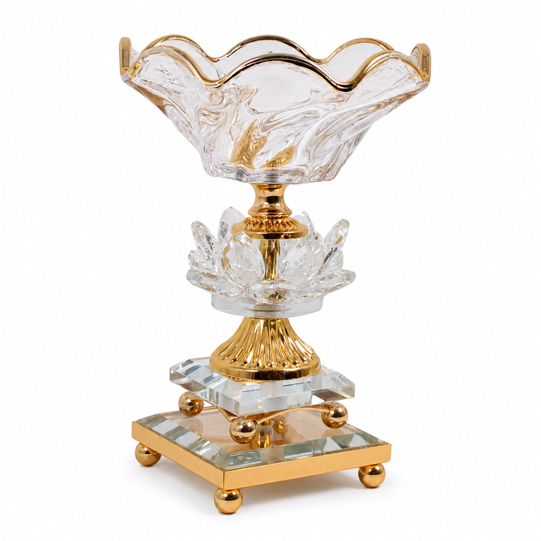 Rose Gold Crystal-Style Glass Pedestal Candy Bowl with Mirrored Base