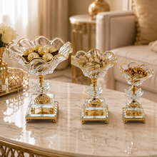 Luxury Rose Gold-Crystal Glass Pedestal Candy Bowls - Set of 3 LG,MD, SM