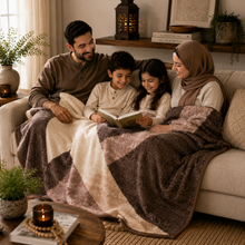 Lightweight Abstract Pattern Throw Blanket, Brown and Cream