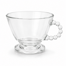 Elegant Clear Glass Tea Cup Set with Beaded Handles - Set of 6