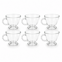 Elegant Clear Glass Tea Cup Set with Beaded Handles - Set of 6