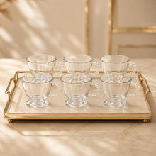 Elegant Clear Glass Tea Cup Set with Beaded Handles - Set of 6