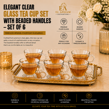 Elegant Clear Glass Tea Cup Set with Beaded Handles - Set of 6