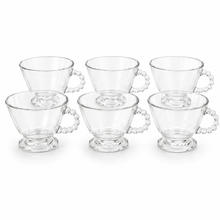 Elegant Clear Glass Tea Cup Set with Beaded Handles - Set of 6