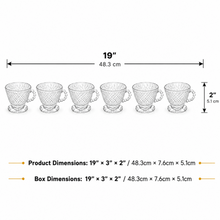 Clear Diamond-Cut Glass Tea Cup Set with Beaded Handles - Set of 6