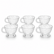 Hammered Clear Glass Tea Cup Set with Beaded Handles - Set of 6