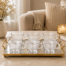Hammered Clear Glass Tea Cup Set with Beaded Handles - Set of 6