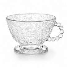 Hammered Clear Glass Tea Cup Set with Beaded Handles - Set of 6