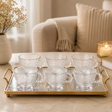 Hammered Clear Glass Tea Cup Set with Beaded Handles - Set of 6