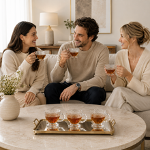 Hammered Clear Glass Tea Cup Set with Beaded Handles - Set of 6