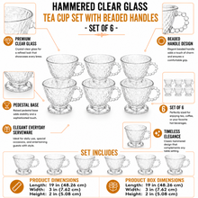 Hammered Clear Glass Tea Cup Set with Beaded Handles - Set of 6