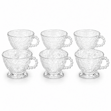 Hammered Clear Glass Tea Cup Set with Beaded Handles - Set of 6
