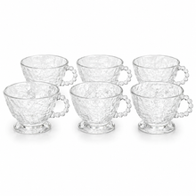 Hammered Clear Glass Tea Cup Set with Beaded Handles - Set of 6