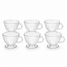 Hammered Clear Glass Tea Cup Set with Beaded Handles - Set of 6