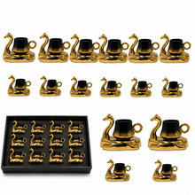 Camel Handled Ceramic Espresso Cup Set - Black & Gold 12 Piece Collection