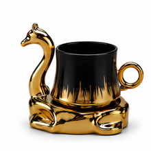 Camel Handled Ceramic Espresso Cup Set - Black & Gold 12 Piece Collection