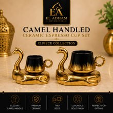 Camel Handled Ceramic Espresso Cup Set - Black & Gold 12 Piece Collection
