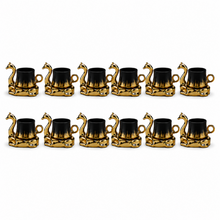 Camel Handled Ceramic Espresso Cup Set - Black & Gold 12 Piece Collection
