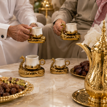 Camel Handled Ceramic Espresso Cup Set - White & Gold 12 Piece Collection