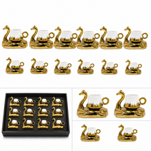 Camel Handled Ceramic Espresso Cup Set - White & Gold 12 Piece Collection