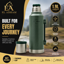 El Adham 1.9 L Stainless Steel Vacuum Flask with Handle and Cup, Green