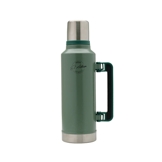 El Adham Stainless Steel Vacuum Flask with Handle and Cup, Green, 1.9 L