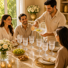 Clear Textured Glass Carafe & Goblet Set with Wooden Lid - 7 Piece Beverage Serving Collection