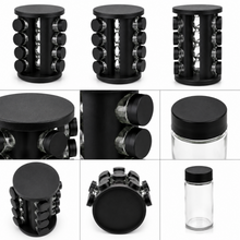 Matte Black Rotating Spice Carousel Rack - 16 Spice Jar Organizer Set