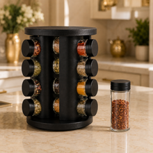Matte Black Rotating Spice Carousel Rack - 16 Spice Jar Organizer Set