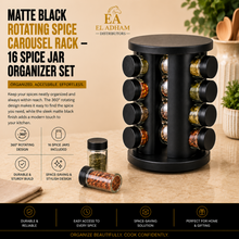 Matte Black Rotating Spice Carousel Rack - 16 Spice Jar Organizer Set