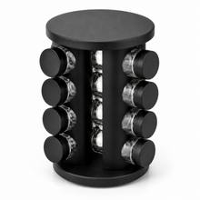 Matte Black Rotating Spice Carousel Rack - 16 Spice Jar Organizer Set