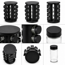 Matte Black Rotating Spice Carousel Rack - 16 Spice Jar Organizer Set