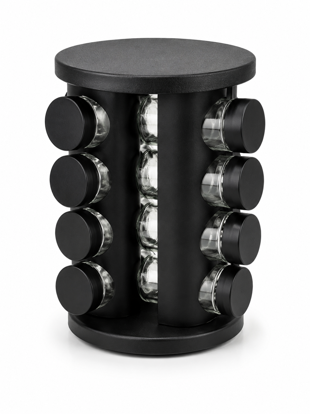 Matte Black Rotating Spice Carousel Rack - 16 Spice Jar Organizer Set