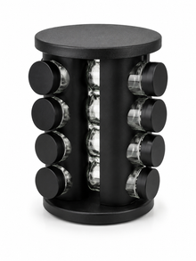 Matte Black Rotating Spice Carousel Rack - 16 Spice Jar Organizer Set
