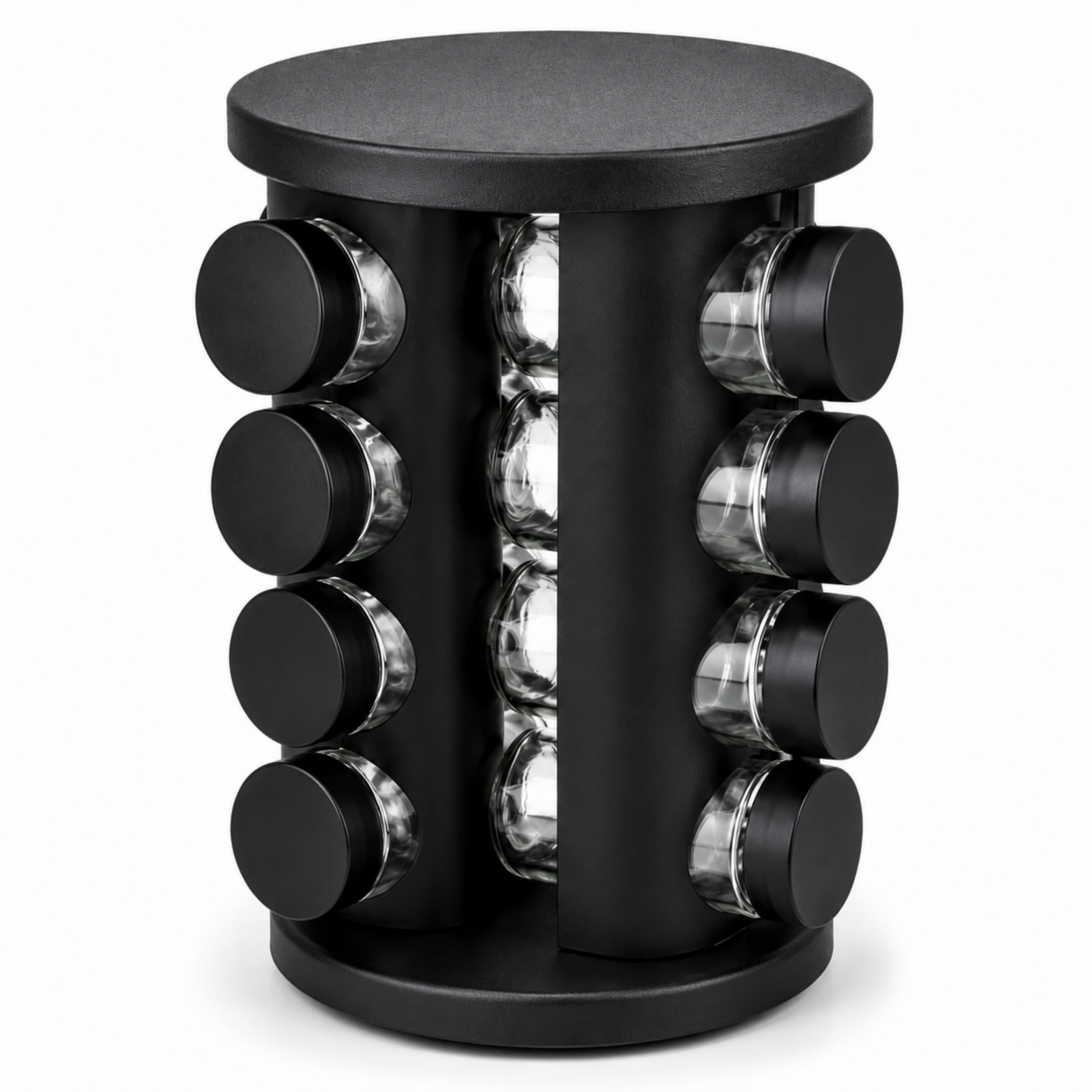 Matte Black Rotating Spice Carousel Rack - 16 Spice Jar Organizer Set