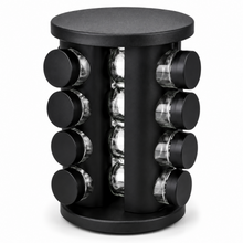 Matte Black Rotating Spice Carousel Rack - 16 Spice Jar Organizer Set