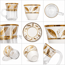 Gold Leaf Turkish Tea Cup & Porcelain Espresso Set - 13 Piece Collection