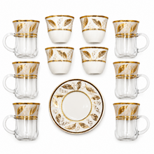 Gold Leaf Turkish Tea Cup & Porcelain Espresso Set - 13 Piece Collection
