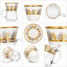 Silver & Gold Botanical Turkish Tea Cup Set - 13 Piece Collection