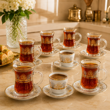 Silver & Gold Botanical Turkish Tea Cup Set - 13 Piece Collection