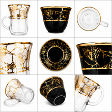 Black & Gold Marble Turkish Tea Cup Set - 13 Piece Collection