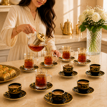 Black & Gold Marble Turkish Tea Cup Set - 13 Piece Collection