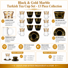 Black & Gold Marble Turkish Tea Cup Set - 13 Piece Collection