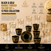 Black & Gold Marble Turkish Tea Cup Set - 13 Piece Collection