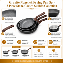 Granite Nonstick Frying Pan Set - 3 Piece Stone-Coated Skillets Collection
