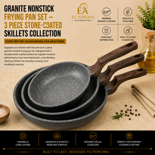 Granite Nonstick Frying Pan Set - 3 Piece Stone-Coated Skillets Collection