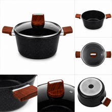 Marble Coated 20CM Dual Wooden Handled Stock Pot with Lid