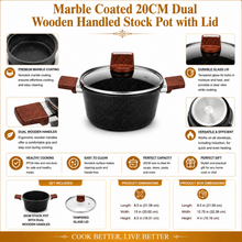 Marble Coated 20CM Dual Wooden Handled Stock Pot with Lid