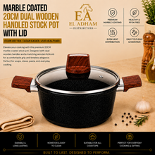 Marble Coated 20CM Dual Wooden Handled Stock Pot with Lid